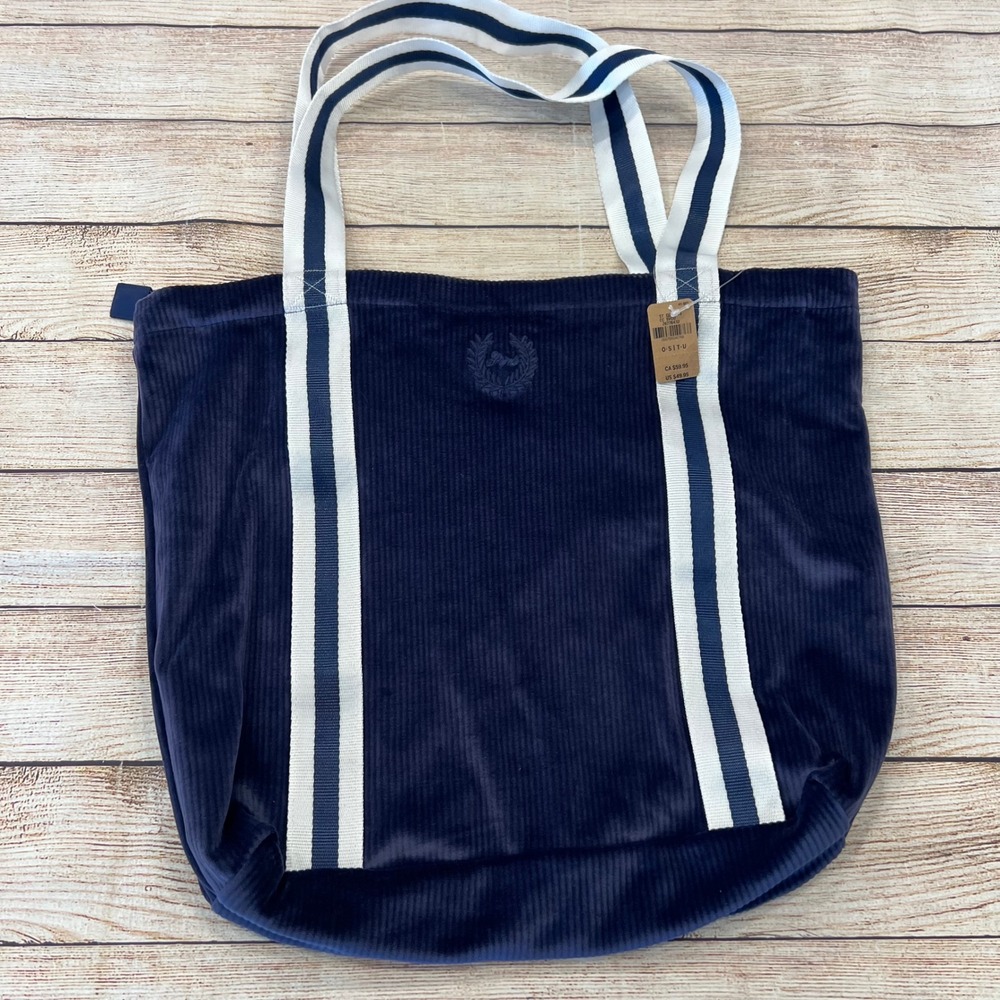 Victoria's‎ Secret PINK Navy Blue Corduroy Tote Bag Zippered Striped Straps NEW